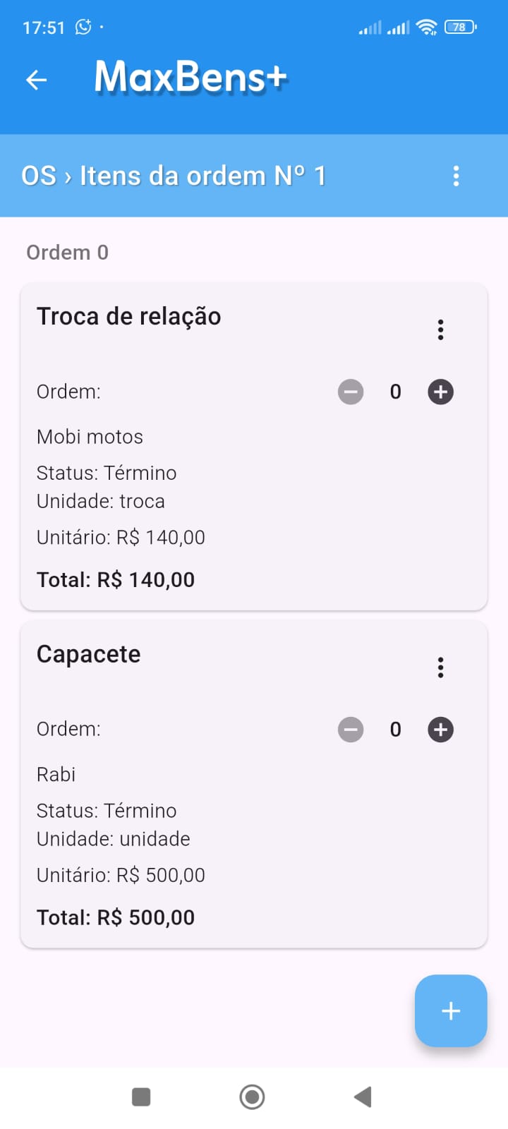 Itens da Ordem de Serviço