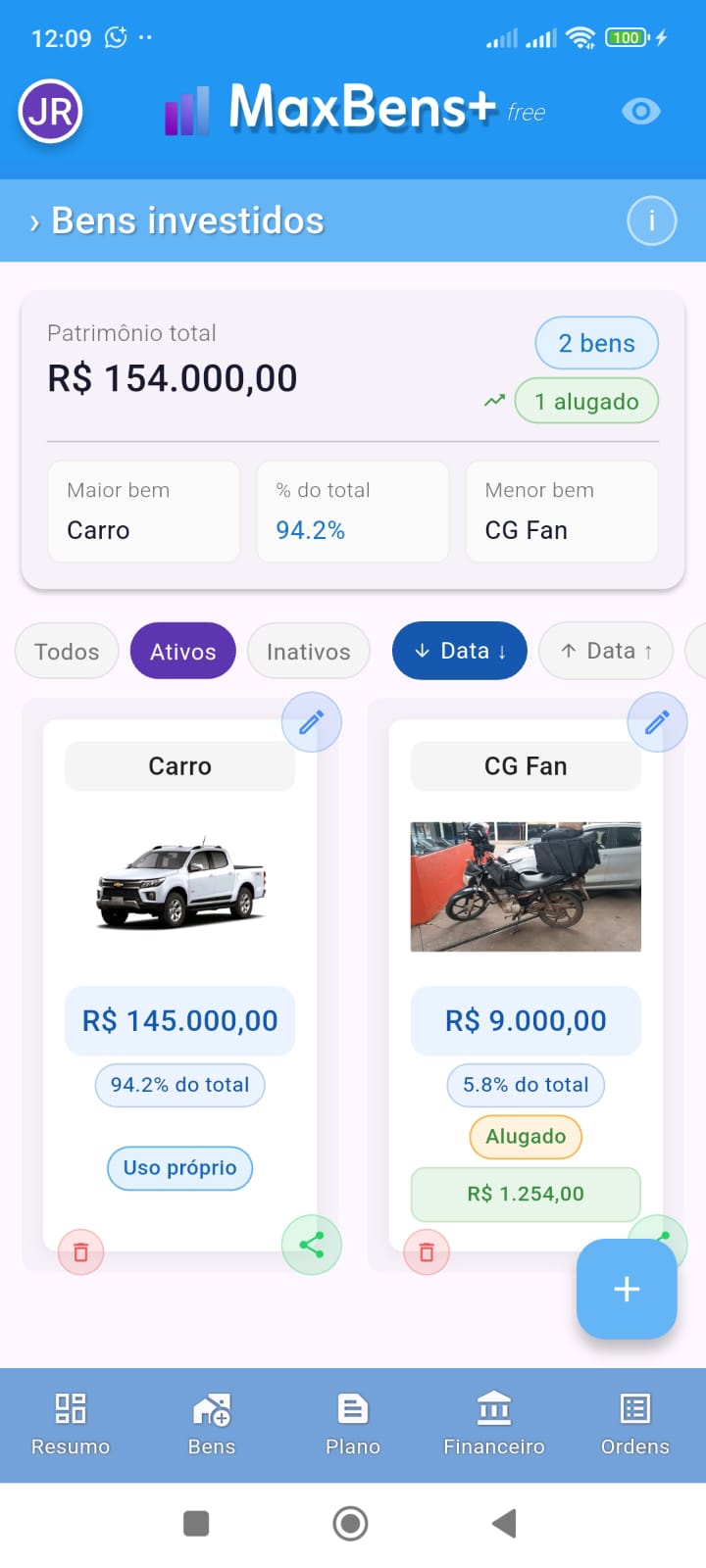 Dashboard de Bens Investidos