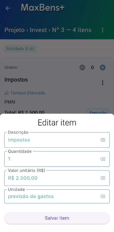 Lista de Itens do Projeto